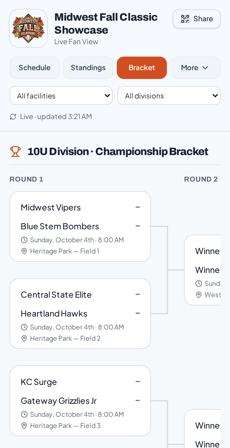 Mobile fan view tournament bracket